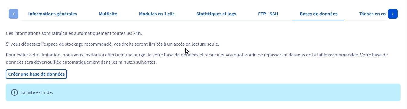 Création d'une base de donnée OVH