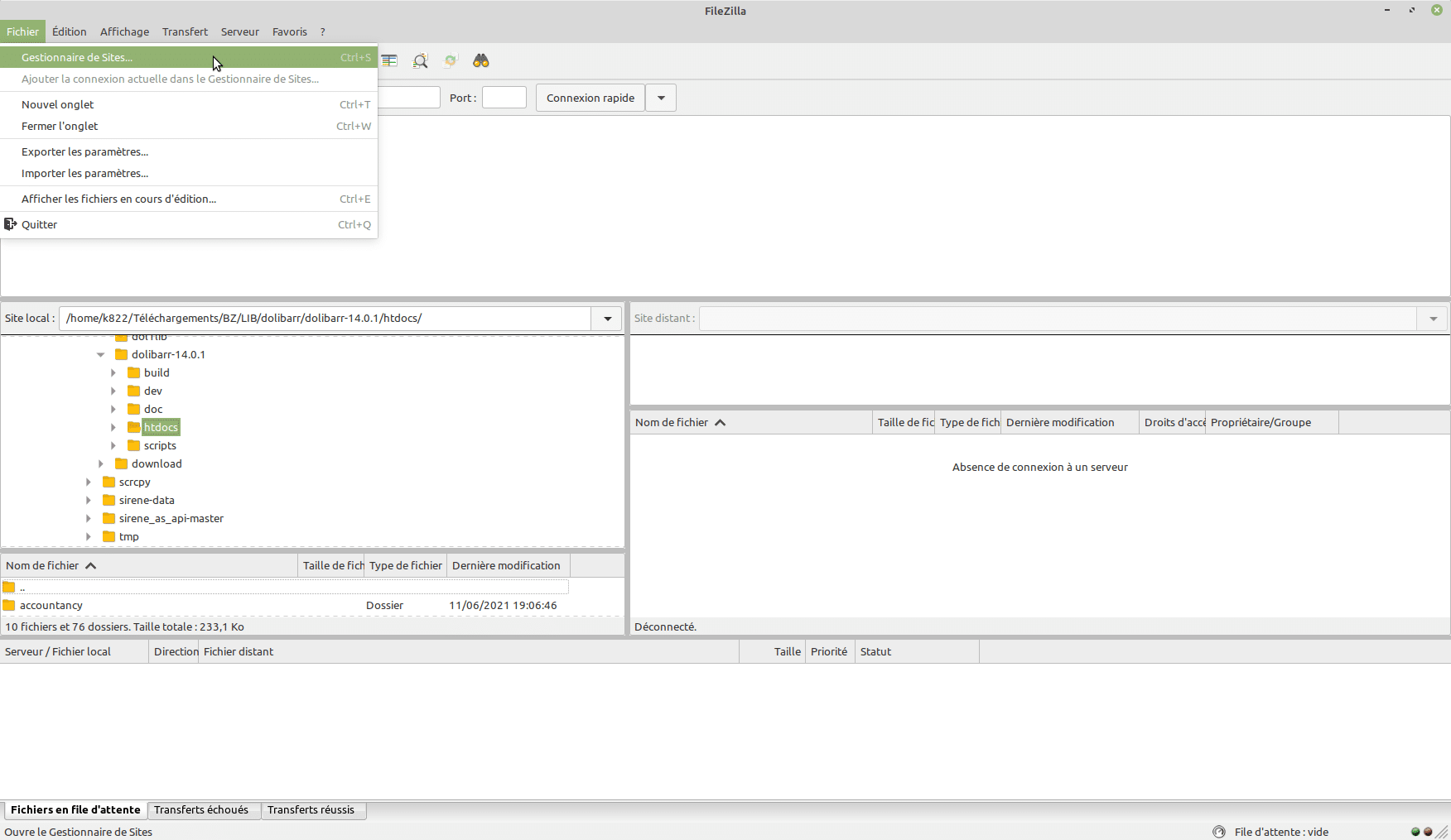 Gestionnaire de site Filezilla