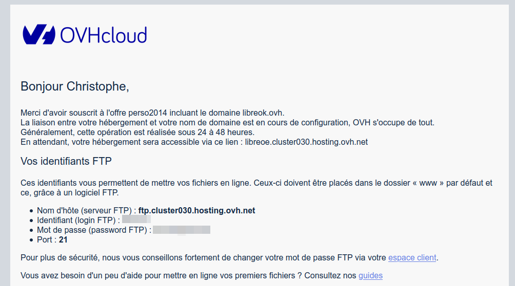 Réception des codes FTP