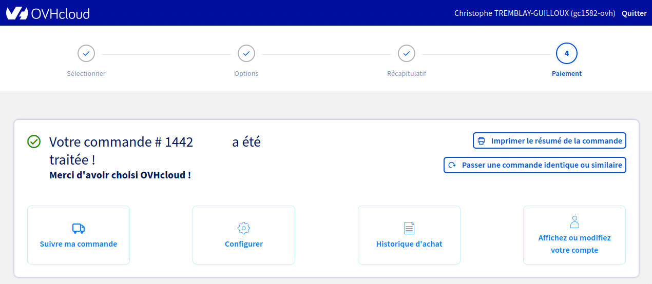 Validation de la commande