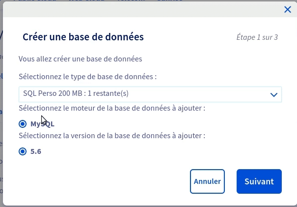 Création d'une base de donnée OVH 2