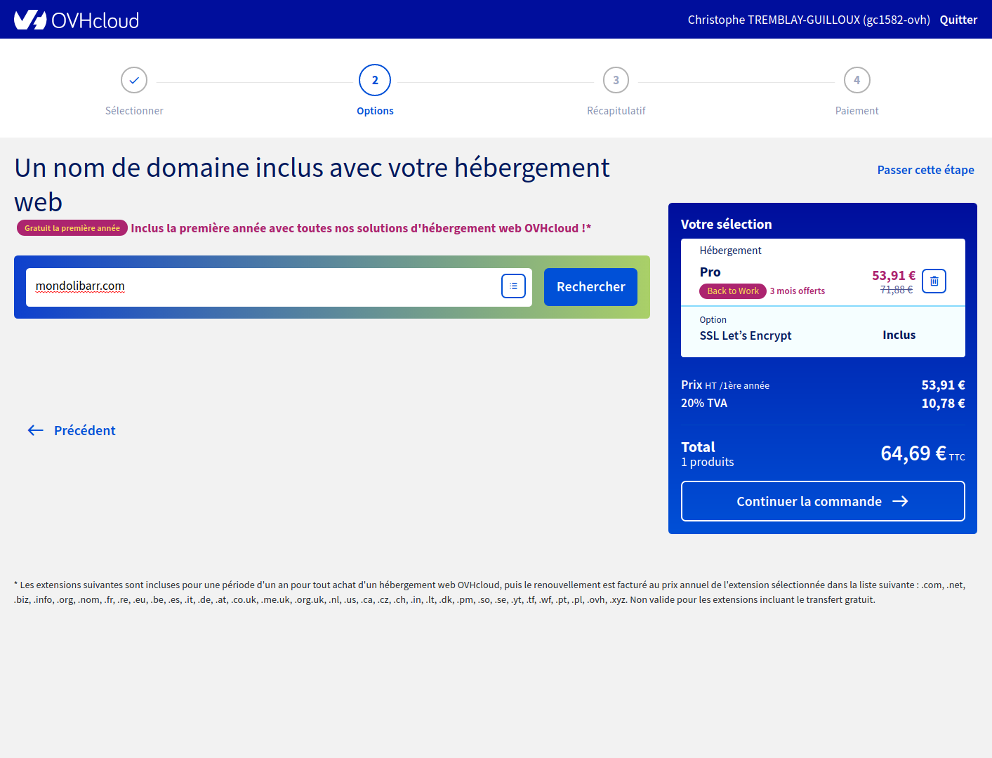 Choix d'un nom de domaine si besoin